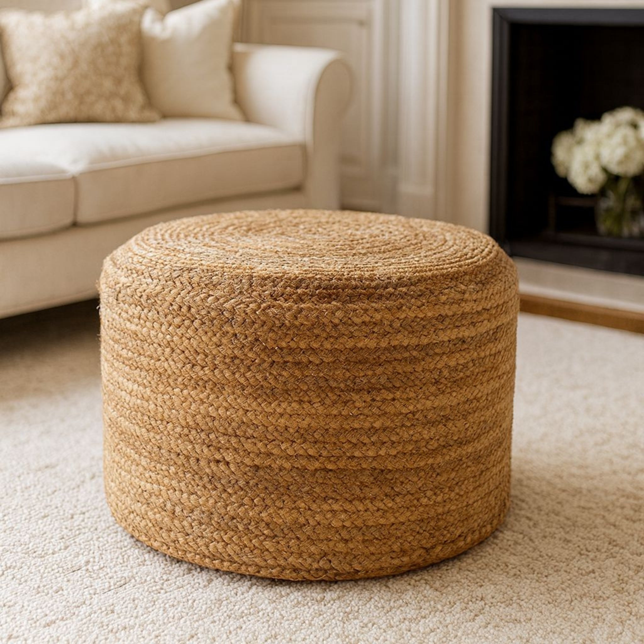 Handcrafted Jute Pouffe | Natural Woven Sitting Stool for Living Room & Bedroom
